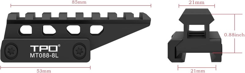 FSI Picatinny Rail Riser Mount Picatinny Red Dot Riser Mount 0.88“ Height 2.5" Long 8-Slot (MT088-8L) - Image 3